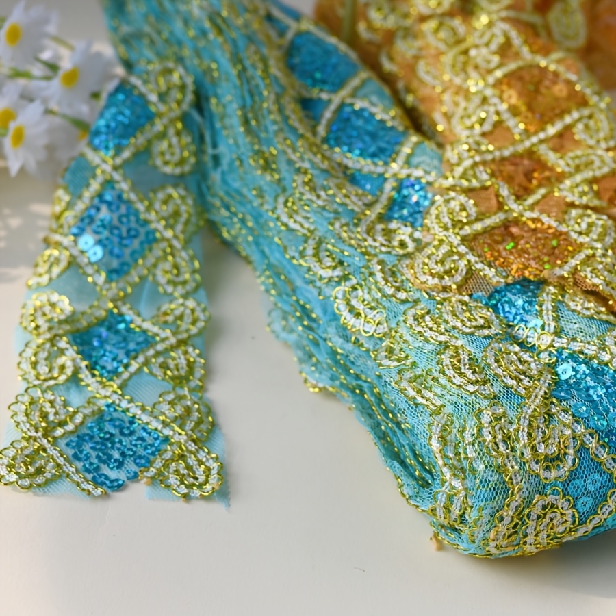 1.83 Meter Sequin Lace Mesh Embellishment for Clothing and Crafts